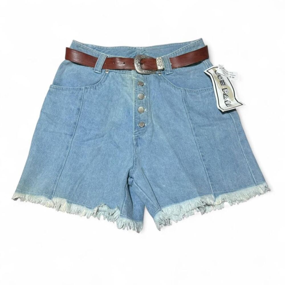 Que Pasa Vintage Deadstock High Rise Denim Shorts Belted Frayed Hem